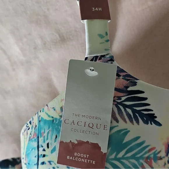 Cacique Aqua, Coral & Blue Underwire BRA Tropical Print BOOST BALCONETTE new